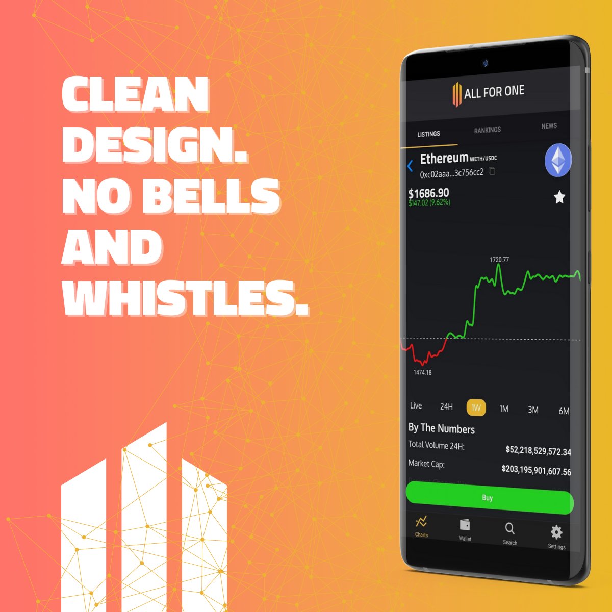 AppAllForOne's tweet image. No more complex charts! AllForOne offers simple and intuitive charts, allowing you to focus on what really matters - your investments. #crypto #charts