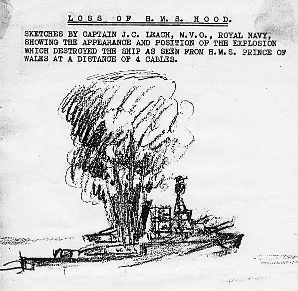 Sketch of HMS Hood exploding as seen from the perspective of HMS Prince of Wales' captain John Leach [ART] 

#Warships #HMSHood