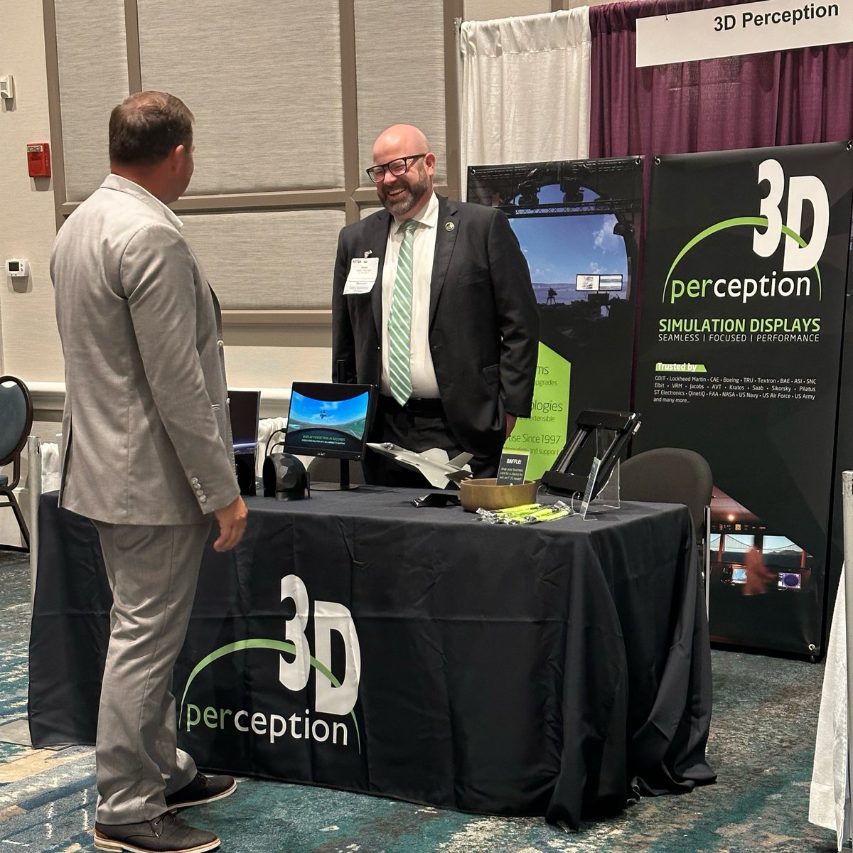 3Dperception's tweet photo. #3DP is at #TSIS2023! We saw so many familiar faces and connected with even more new ones. If you didn't stop by to see us today, make sure you come to booth 26 tomorrow. 
#VisualDisplaySystems #SmallBusiness #SimulationTraining #DefenseTraining https://t.co/I9zrafzy7c