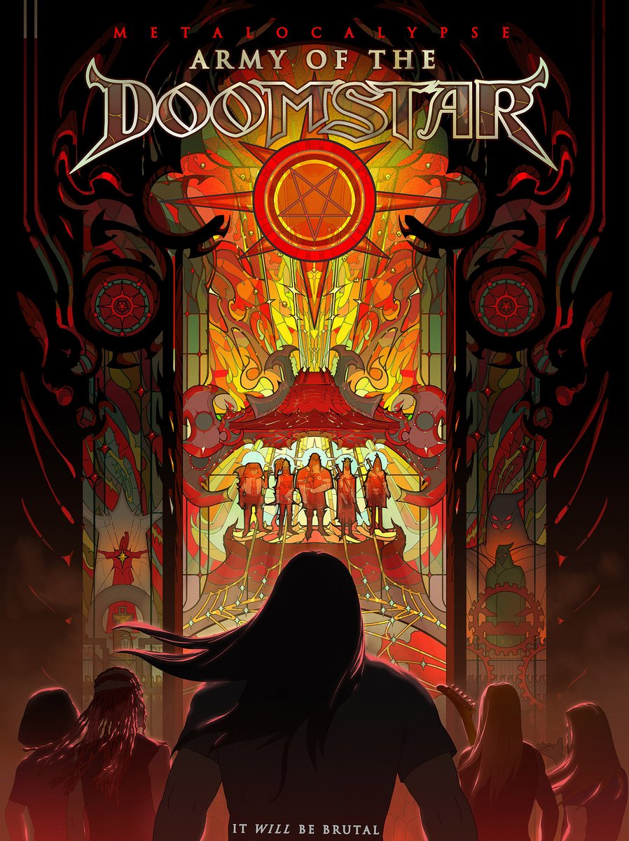 Poster I did for Metalocalypse, had a lot fun designing these stain glass window element, CH was drawn by our assistant director Travis Simon. All departments had devoted a lot Cant wait for 821 🖤 IT WILL BE BURTAL