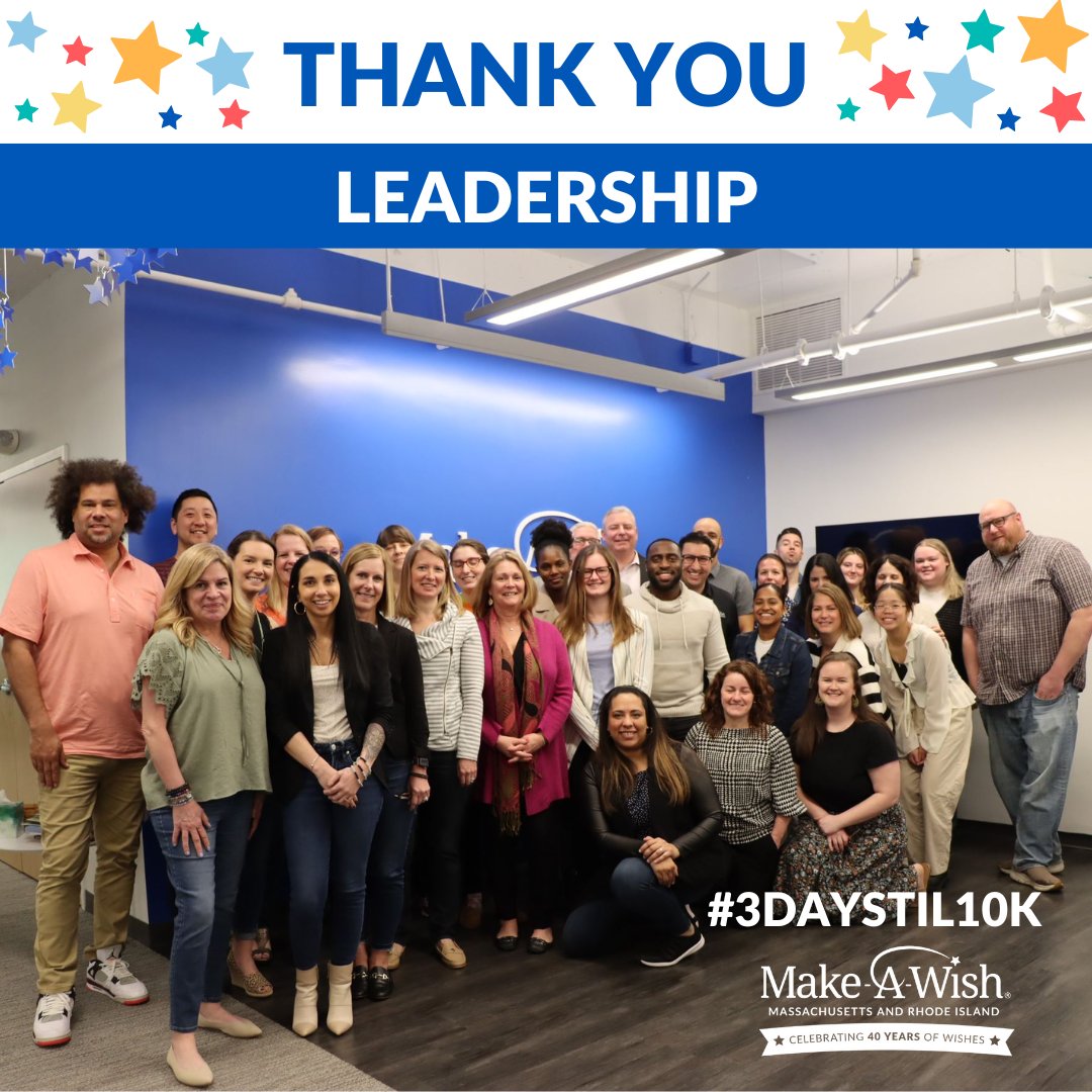 MakeAWishMassRI's tweet photo. We're so grateful to be staffed with &amp; guided by thought leaders who work tirelessly for our mission. Our behind-the-scenes operations would not be possible without our people. Thank you for the time, resources, and expertise that propel our mission #CountdownTo10K #3DaysTil10K https://t.co/LoMsU9wgon