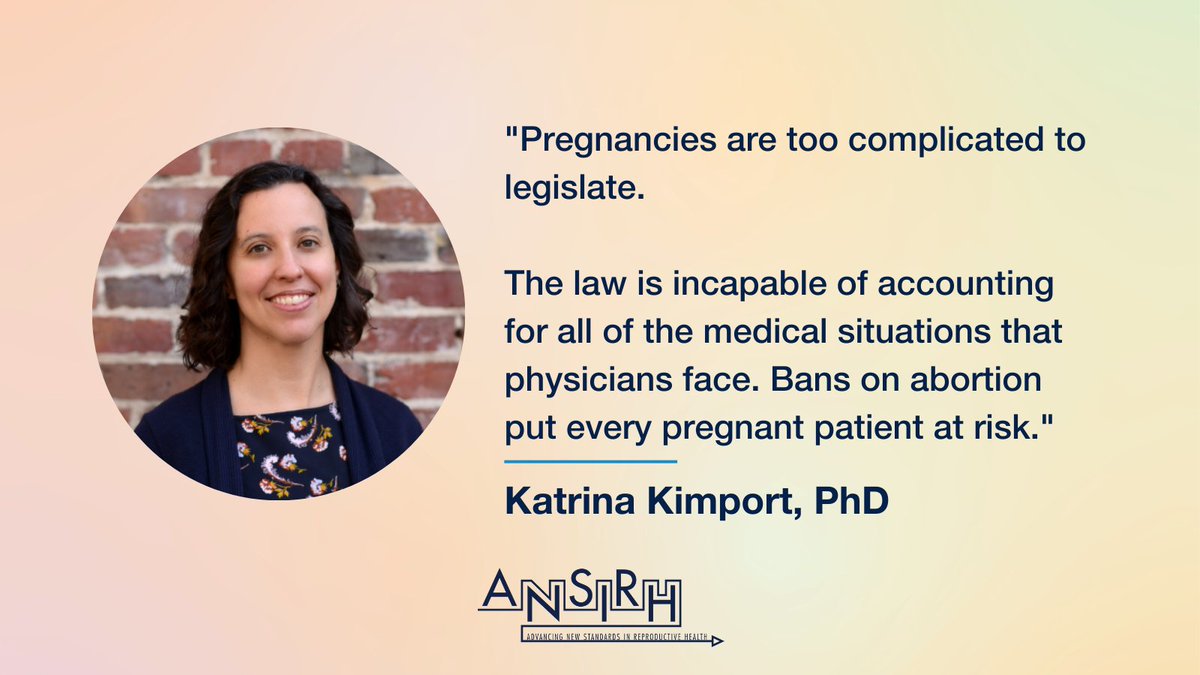 ANSIRH's tweet photo. “Pregnancies are too complex to legislate,” explains Dr. Katrina Kimport.

We trust patients and physicians to choose if and when an abortion is the right decision. https://t.co/HJG7lQRPYa