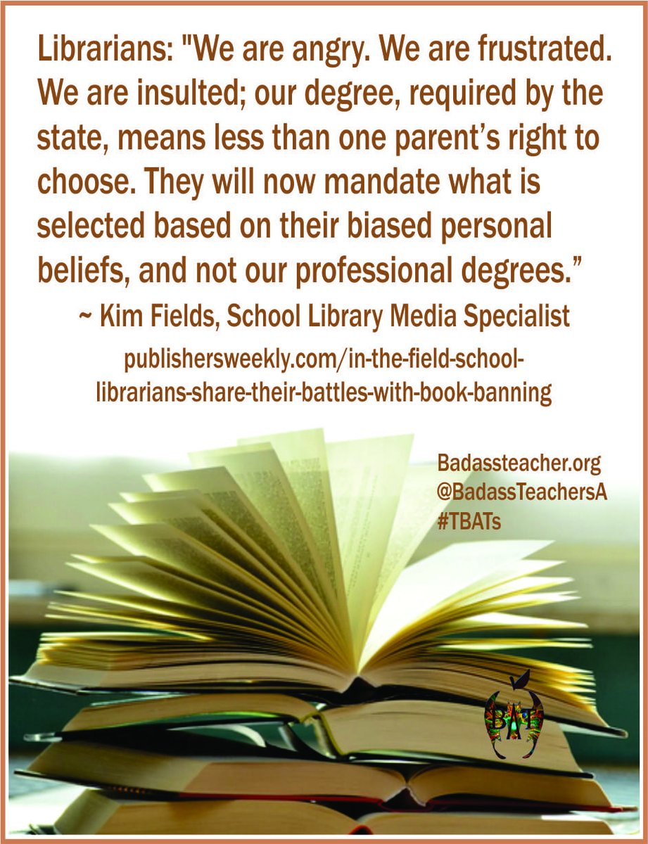 Louisiana (@louisianabats) on Twitter photo Book Bans are un-American. We need to protect our Libraries from politically motivated attacks. See what Librarians are up against here: publishersweekly.com/pw/by-topic/ch… #TBATs <a href="/ArkansasBATsA/">ArkansasBATs</a> <a href="/iowabats/">Iowa BATs</a> <a href="/MissouriBATs/">Missouri BATs</a> <a href="/IllinoisBATs/">IllinoisBATs</a> <a href="/IndianaBATs/">INBATs</a> <a href="/MNBATs1/">MN Badass Teachers</a> <a href="/Wisconsin_BATs/">Wisconsin BATs</a> Stop Book Bans! Book Bans are un-American. We need to protect our Libraries from politically motivated attacks. See what Librarians are up against here: publishersweekly.com/pw/by-topic/ch… #TBATs <a href="/ArkansasBATsA/">ArkansasBATs</a> <a href="/iowabats/">Iowa BATs</a> <a href="/MissouriBATs/">Missouri BATs</a> <a href="/IllinoisBATs/">IllinoisBATs</a> <a href="/IndianaBATs/">INBATs</a> <a href="/MNBATs1/">MN Badass Teachers</a> <a href="/Wisconsin_BATs/">Wisconsin BATs</a> Stop Book Bans!