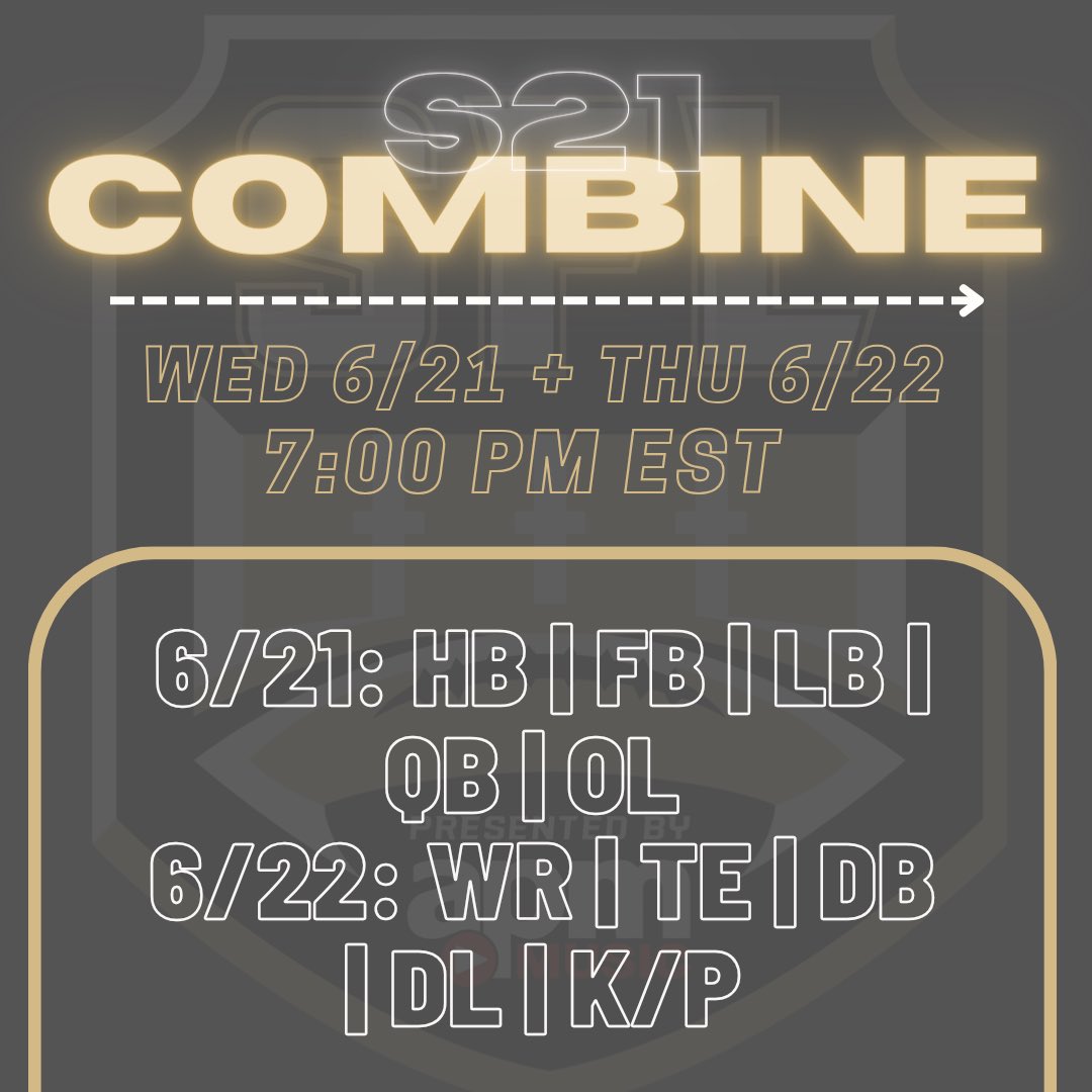 The SFL is proud to present the very FIRST EVER SFL COMBINE! 👏
#MakeAnImpact 

#SFLm #WEareSFLm
🗓 6/21 - 6/22
⏰ 6:00 PM CT / 7:00 PM ET
📺 @simulationfl YouTube ⬇️⬇️
youtube.com/live/keXZTABRN…

📍 TBD