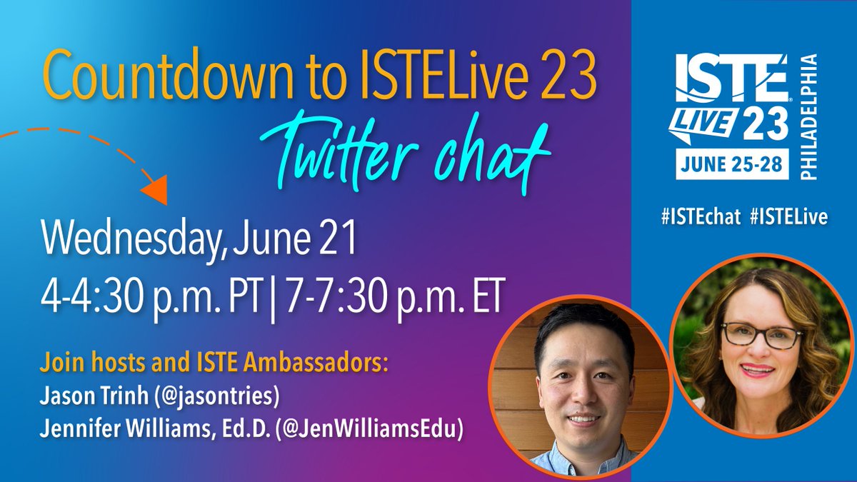 50-minute countdown to our 'Countdown to #ISTELive' Twitter chat ---> #ISTEChat 

@ISTEofficial @jasontries #ISTEAmbassador #sponsored #TeachBoldly #TakeActionEdu