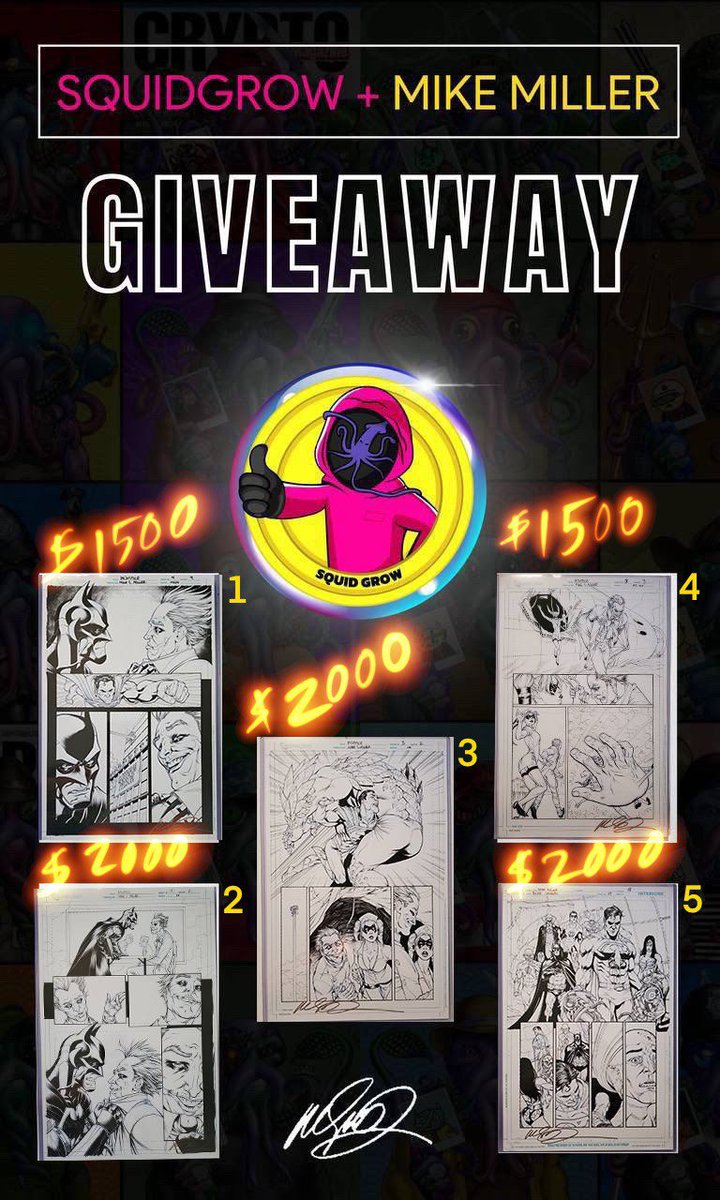Squid_Grow's tweet photo. SquidGrow is proud to present our SquidBros Collection Giveaway #2!
๐ค We've partnered with world famous Comic Book Illustrator @MikeSMillerArt to bring you signed, 1 of 1 artwork!
๐๏ธ Enter for your chance to win:
https://t.co/u09F0qRm8d
โฐ Contest Ends July 4th
๐๏ธ Contest winners will receive original, 1 of 1 comic book art, individually signed by Mike Miller himself! Retail value for the pieces are a combined total of over $9,000 USD!
#SquidGrow #SquidGrowArmy #LFGrow