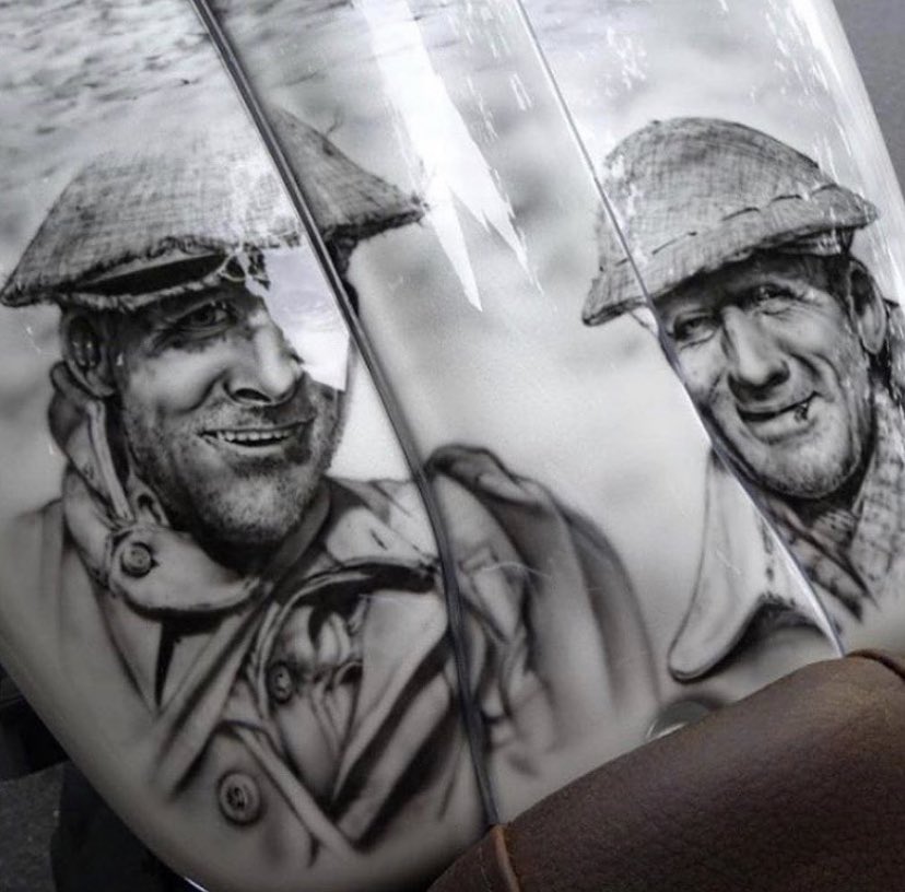 CarstenZ's tweet photo. Soldiers airbrushed freehand on a Harley tank as part of a war themed tribute bike that I airbrushed a while ago 👍🏻
#airbrush #airbrushasylum #lestweforget #portraits #art #harleytank https://t.co/M05DvgjlpA