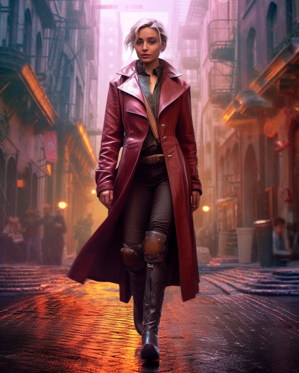 A confident futuristic time traveler explores a historical cityscape, her color-shifting outfit blending perfectly with the surroundings. Curiosity and determination in her eyes👀 #midjourney #AIArtworks #timetravel #history. 
👉 #Prompt in Alt.