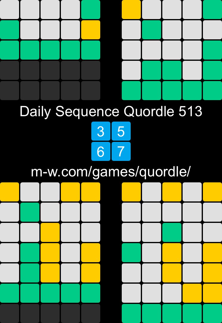 Daily Sequence Quordle 513
3️⃣5️⃣
6️⃣7️⃣

#dailysequencequordle