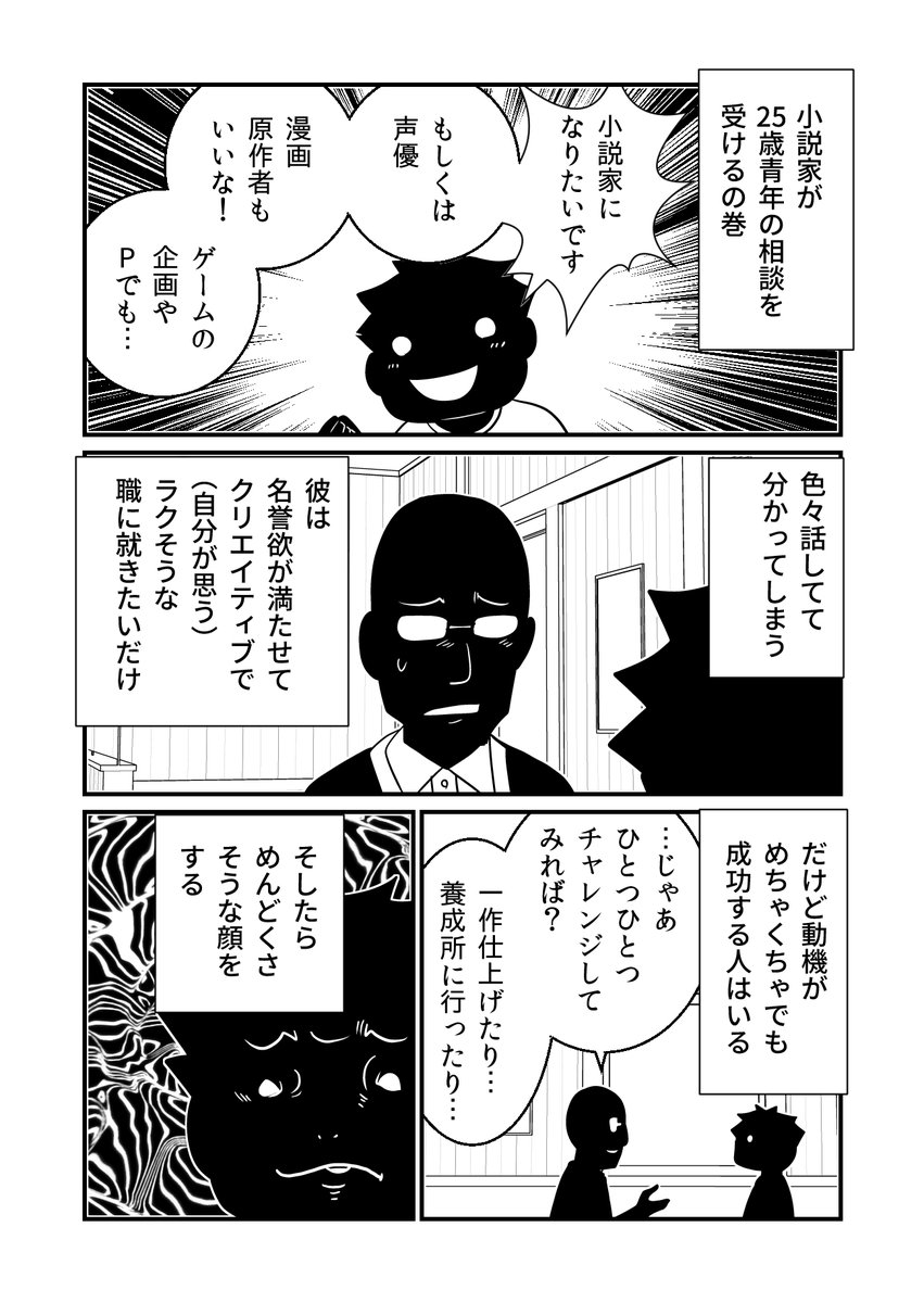 小説家、25歳青年の相談を受ける。