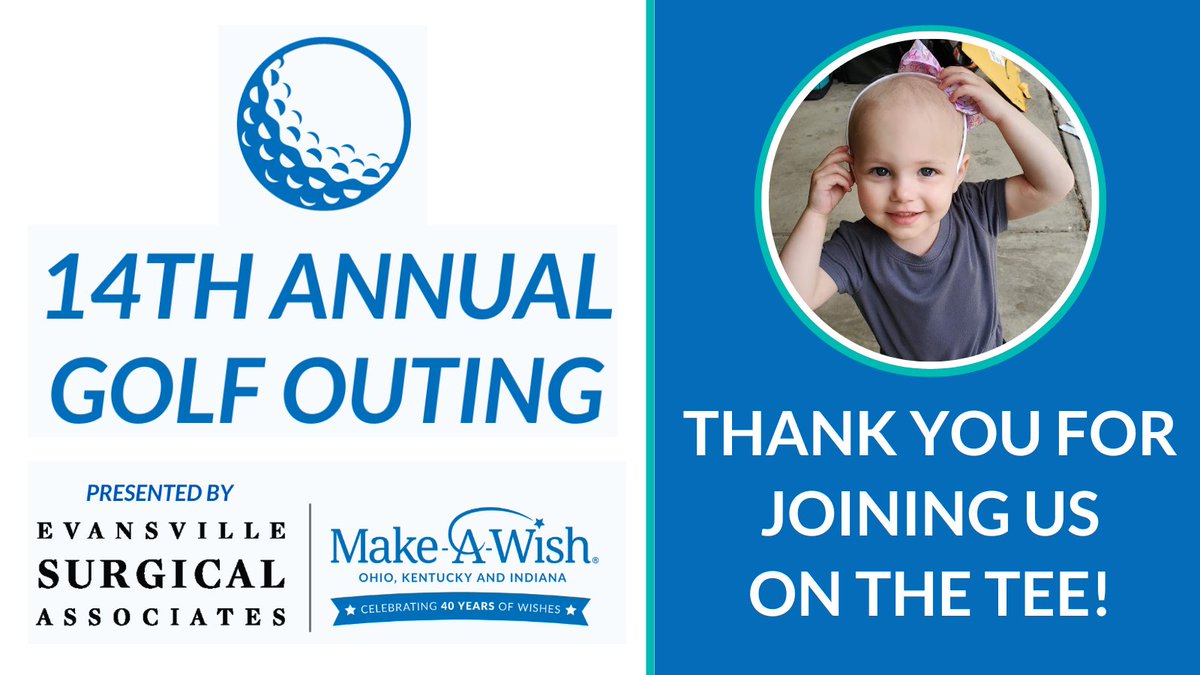 Make-A-Wish OKI (@makeawishohkyin) on Twitter photo Thank you for joining us on the tee to grant life-changing wishes for children with critical illnesses at the 14th Annual Make-A-Wish Golf Outing Presented by <a href="/Evansville_Surg/">Evansville Surgical Associates</a> ⭐
Couldn't join us? Grant wishes through our silent auction until June 30: one.bidpal.net/evvgolf/browse… Thank you for joining us on the tee to grant life-changing wishes for children with critical illnesses at the 14th Annual Make-A-Wish Golf Outing Presented by <a href="/Evansville_Surg/">Evansville Surgical Associates</a> ⭐
Couldn't join us? Grant wishes through our silent auction until June 30: one.bidpal.net/evvgolf/browse…
