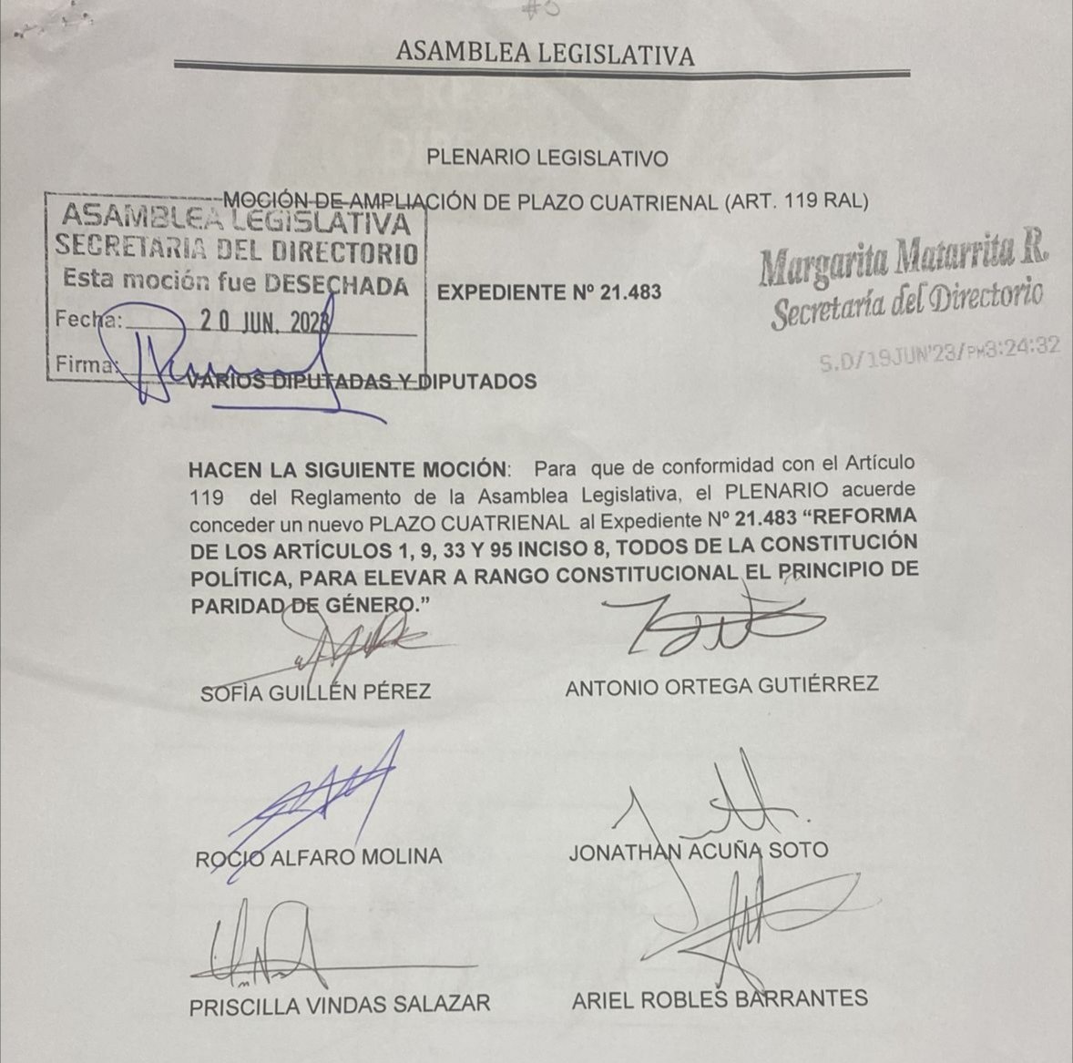 El 20 de junio de 1949 se logró el derecho al voto de las mujeres costarricenses. 74 años después de este hito democrático la <a href="/asambleacr/">asambleacr.com</a> archiva un proyecto que presenté, junto a 20 diputaciones más, para incluir la paridad de género en la Constitución Política.