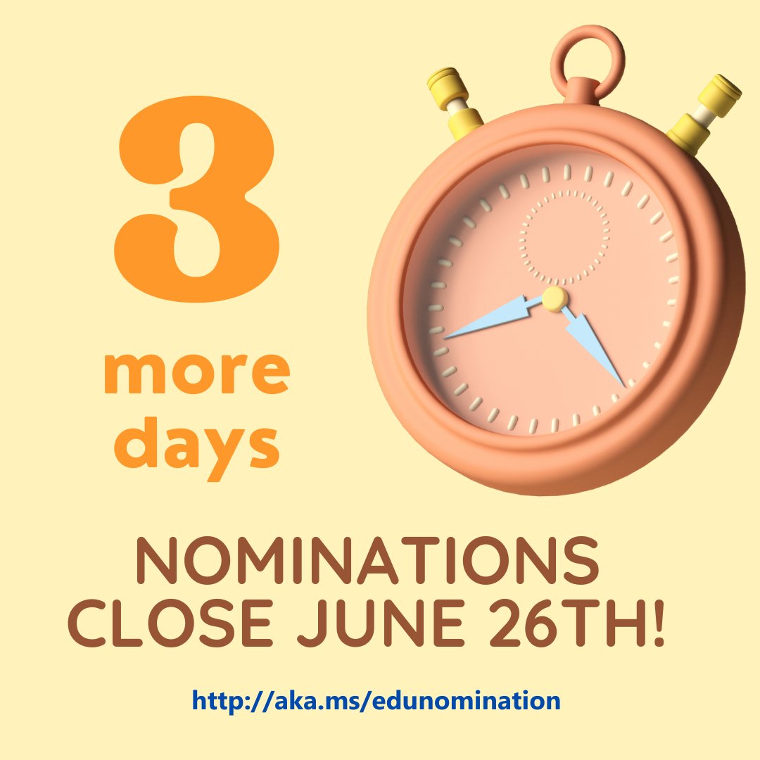 3 is the magic number! 3 days remaining! Submit your nomination for the #MIEExpert program by June 26th. For more info go to aka.ms/mieexpert