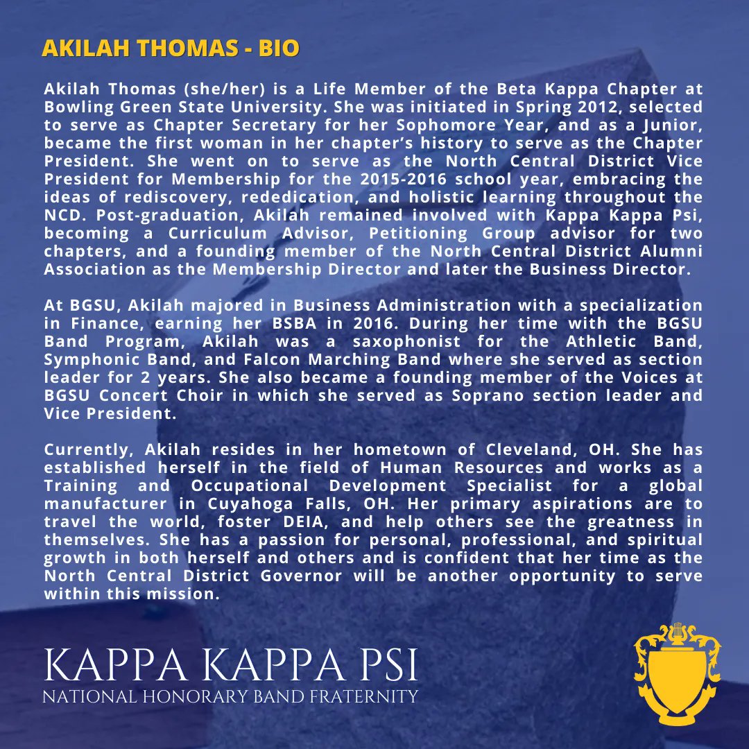 Please help us congratulate Brother Thomas on her appointment as a ΚΚΨ North Central District Governor for the 2023-2025 biennium! AEA.

To read more, please visit buff.ly/3peAqgo.

#KKPsi #KappaKappaPsi