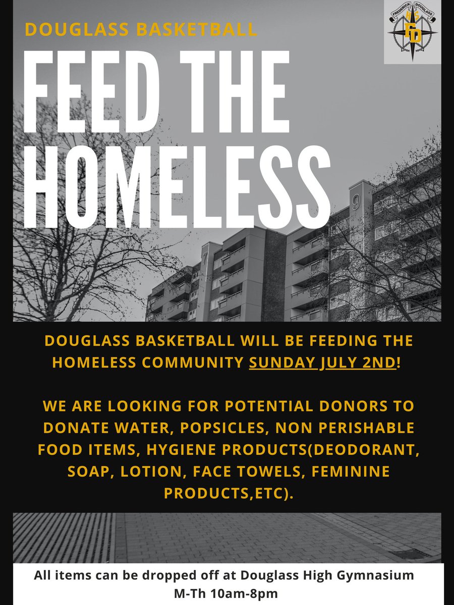Douglass Boys Basketball will be feeding the homeless community on July 2nd and we need your help‼️Please feel free to donate any items listed below! #BiggerThanBasketball #Astroway