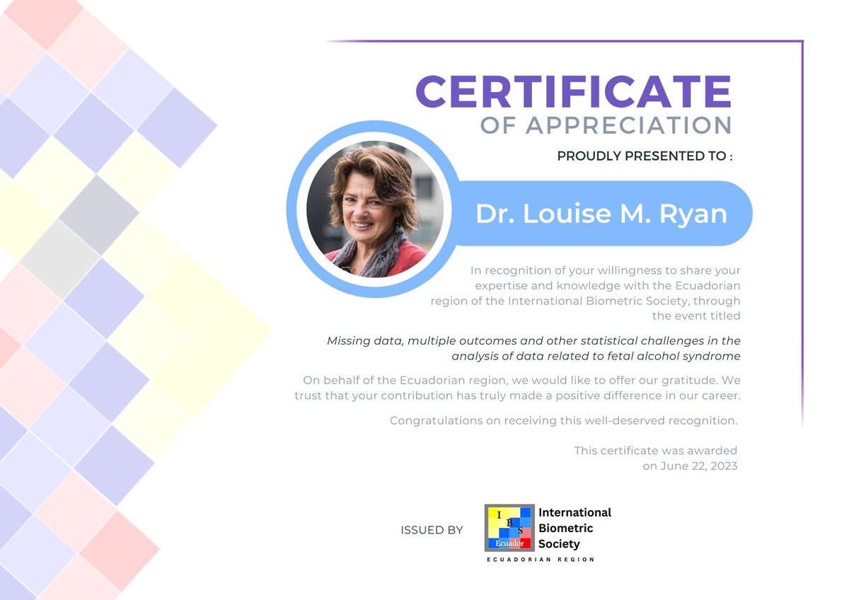 Queremos agradecer a los asistentes a la sesión especial de hoy. Tuvimos una charla bastante interesante. Por lo que, queremos agradecer a la Dra. Louise Ryan por la disposición de llevarla a cabo. Por ello, hacemos extensa nuestra gratitud mediante un certificado.