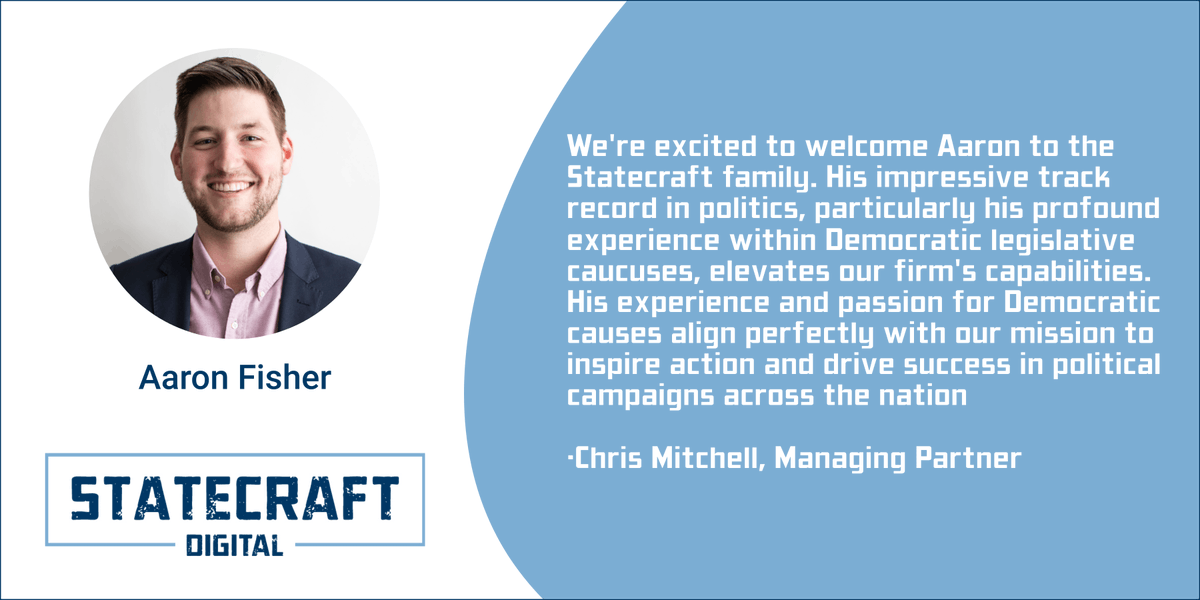 scraftdigital's tweet photo. We're thrilled to welcome @aaronfisher89, an accomplished strategist and campaign veteran, to our Statecraft Digital team as Partner! Previously served as ED for @OhioHouseDems and Sr. Strategist for @BZDirect, his arrival is a welcomed addition as we expand our national reach! https://t.co/lA5Tyj4RFR