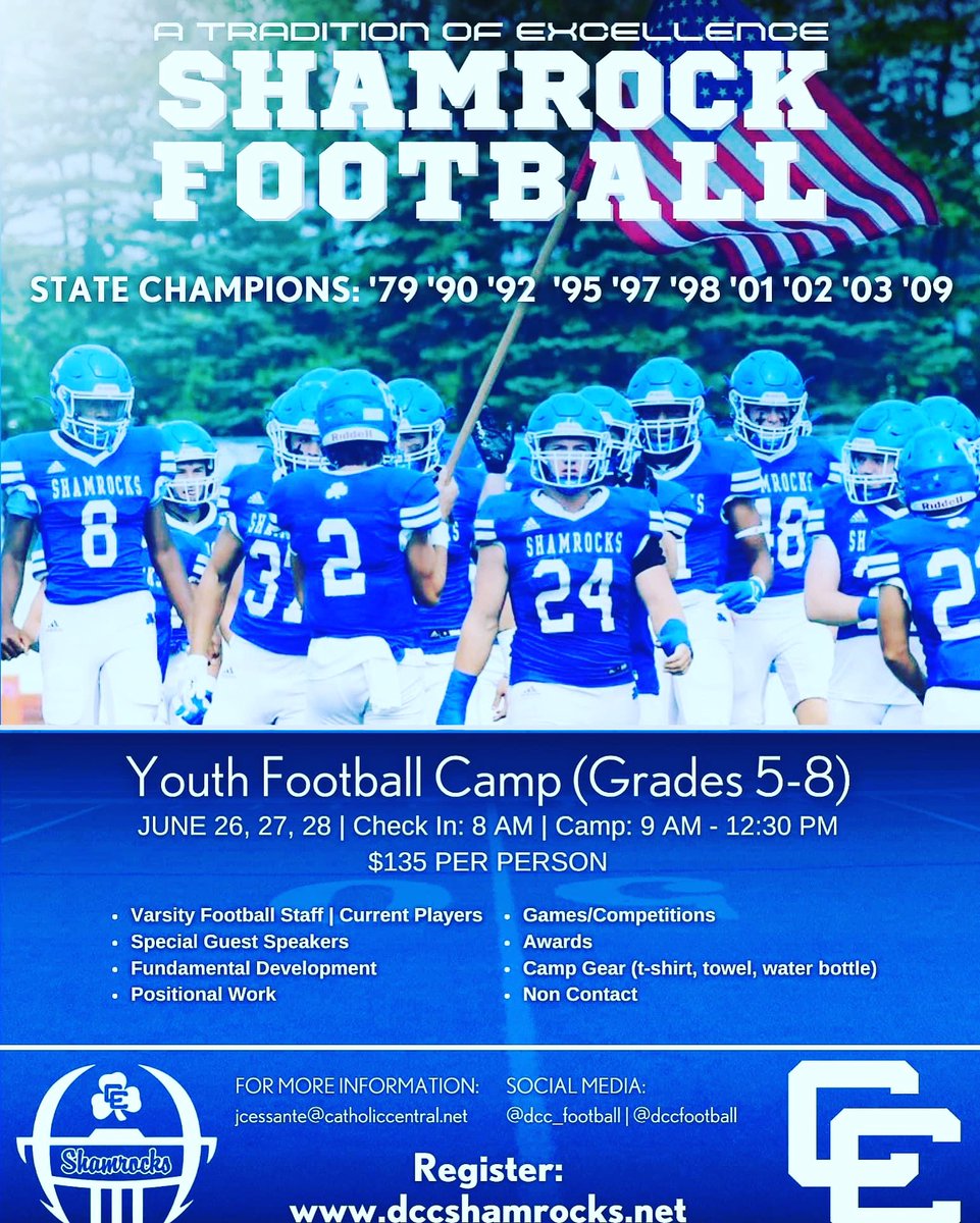 DCC Youth Football Camp! Last week to register at dccshamrocks.net