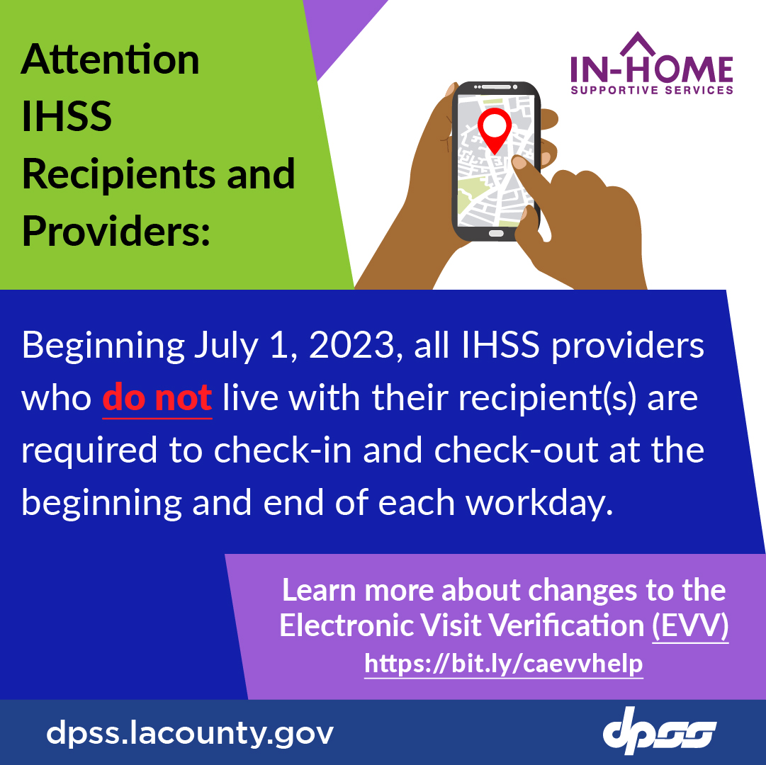 LACo_DPSS's tweet photo. Effective July 1, 2023, Electronic Visit Verification (EVV) changes will only impact non-live-in providers. For more information visit: https://t.co/H9JY8aSHcd.
#LACounty #IHSSProvider #lacodpss @countyofla https://t.co/IxMUirVF15