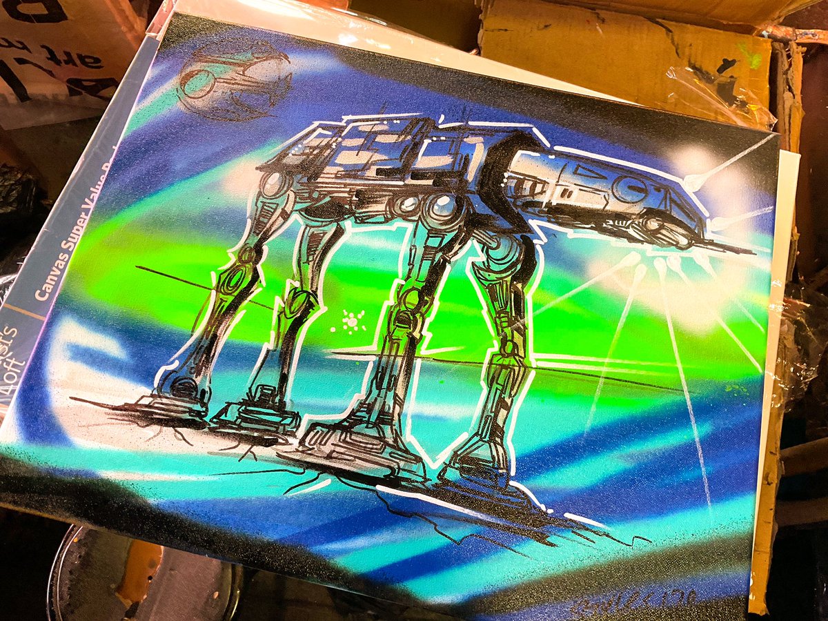 AT-AT action! #StarWars #ATAT #conceptart #conceptdesign #ComicArt #comicbook #GraphicDesign #spraypaintart #characterdesign #IndieGameDev #gamedesign #cinematography #spacerobots #Robot #droid #gameart #scifiart #scifi #airbrush