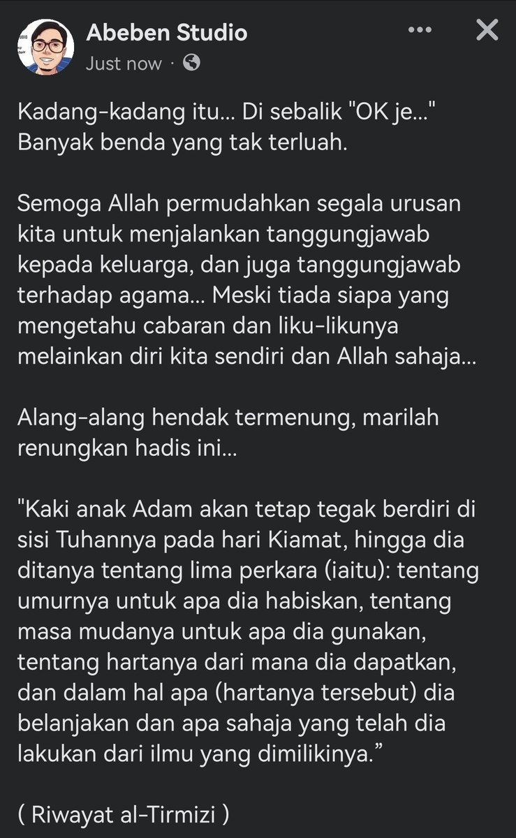 ibjela's tweet photo. Sebab apa lelaki tak suka cerita masalah hidup mereka?

Sebab menceritakan masalah tak menyelesaikan masalah. They endure in silence so their loved ones can live worry free.

May Allah bless all fathers and continuously guide them towards strength and virtue. 💪🏻 https://t.co/0iHMv0VASM