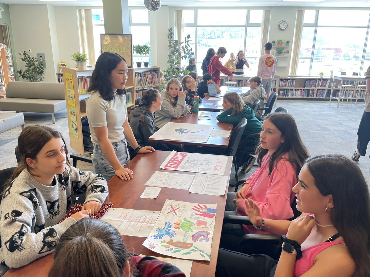 Our Grade 8 French Immersion students presenting their Truth and Reconciliation inquiry projects on National Indigenous Peoples Day. Bon travail! #sd23 #sd23learns @SD23News