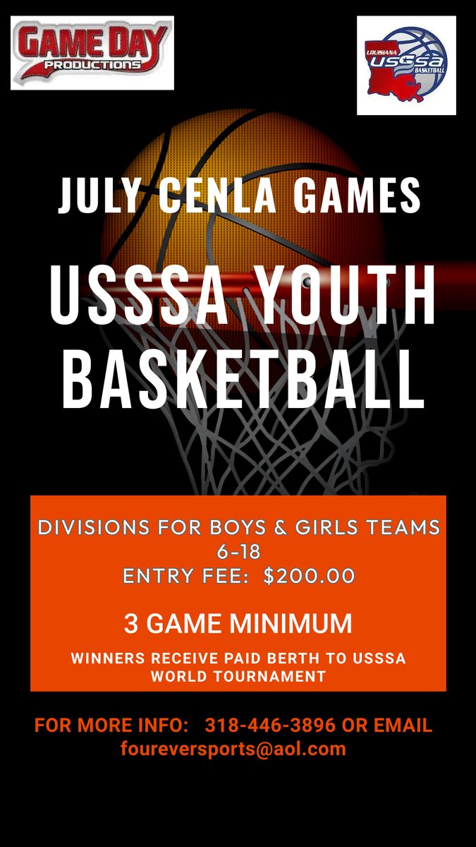 July 1 Cenla Games USSSA Youth Basketball Tournament Alexandria /Pineville
conta.cc/46iGnty