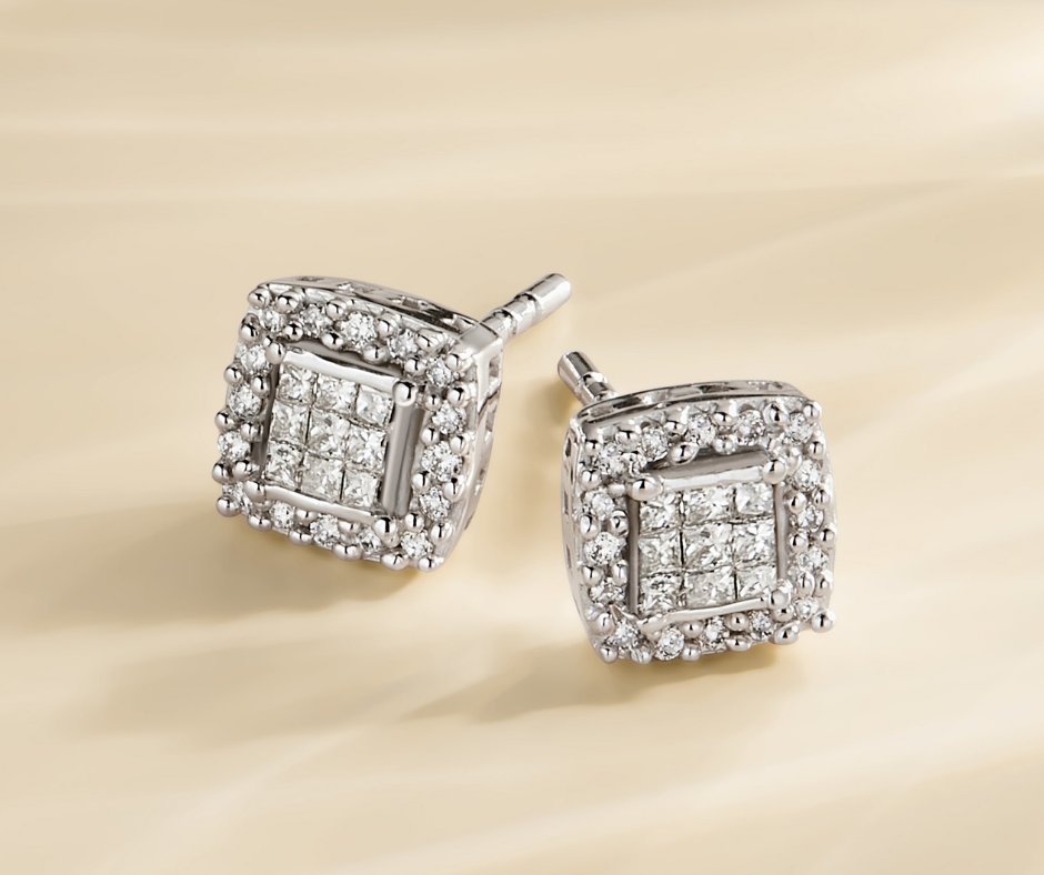 The perfect bridal accessory, these earrings add a touch of timeless elegance to your wedding look. 

#BridalEarrings 
#DiamondStuds 
#SquareDiamonds 
#WeddingJewelry 
#BrideToBe
#FredMeyerJewelers