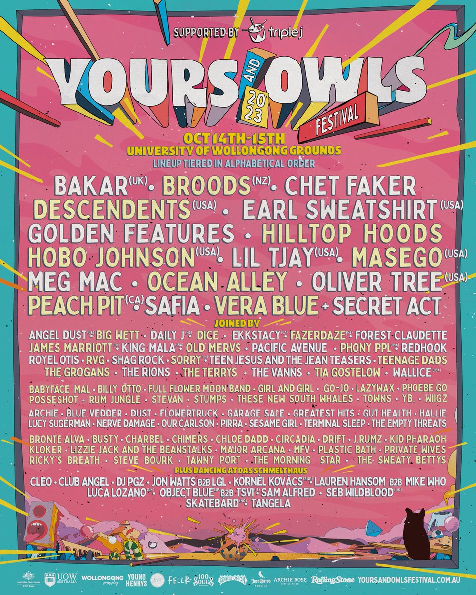STOKED TO BE PLAYING @YoursandOwls FESTIVAL, TIX ON SALE NEXT WEEK 🤟