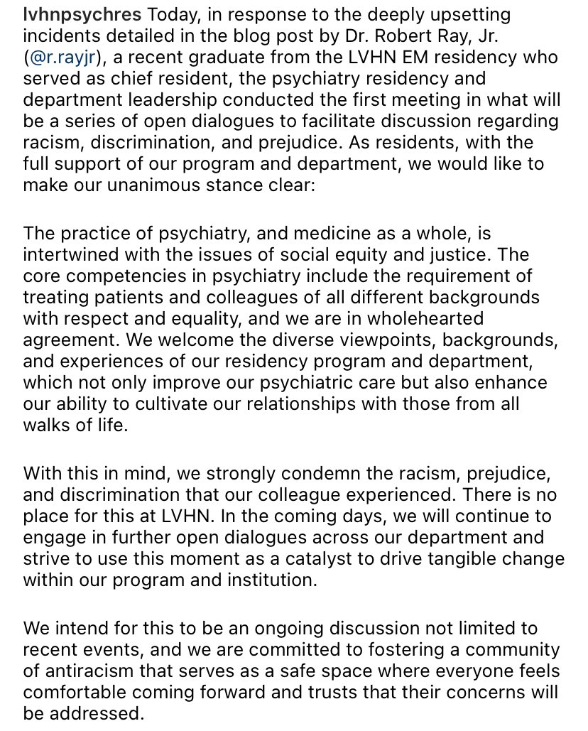 LVHNPsychRes's tweet image. Please read our resident statement below: