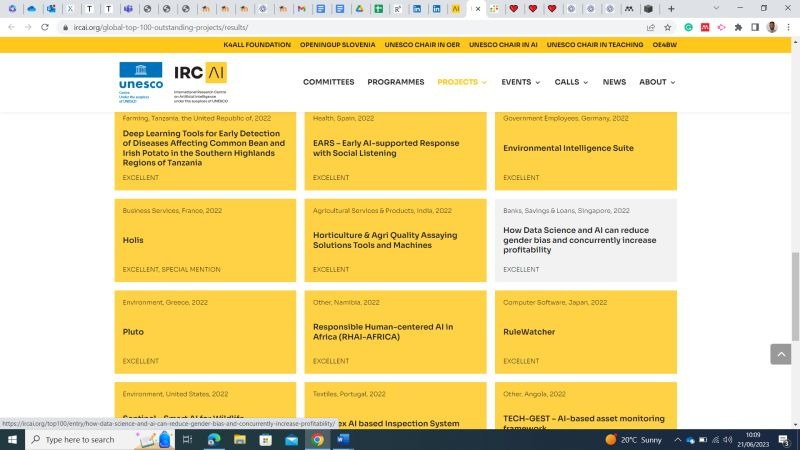 I'm very excited &amp; fulfilled to share that in the recently released <a href="/ircai_unesco/">IRCAI</a> Global Top 100 2022 Report, the RHAI-AFRICA, which was my #Postdoc Research at <a href="/unam_na/">#MyUNAM</a> is rated as one of the 19 #Excellent AI Projects Worldwide. See more <a href="/AI_4_SDG/">AI4SDGs</a> on lnkd.in/d2xjCn56