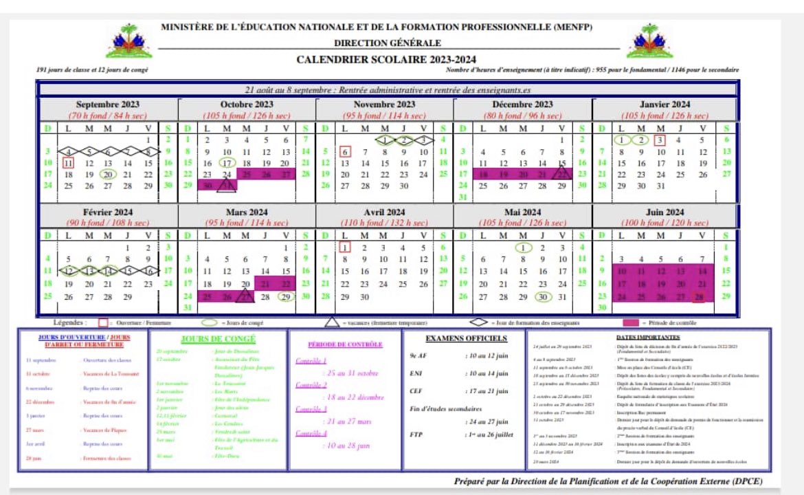 MENFP Education Haiti on Twitter: "Publication du calendrier scolaire 