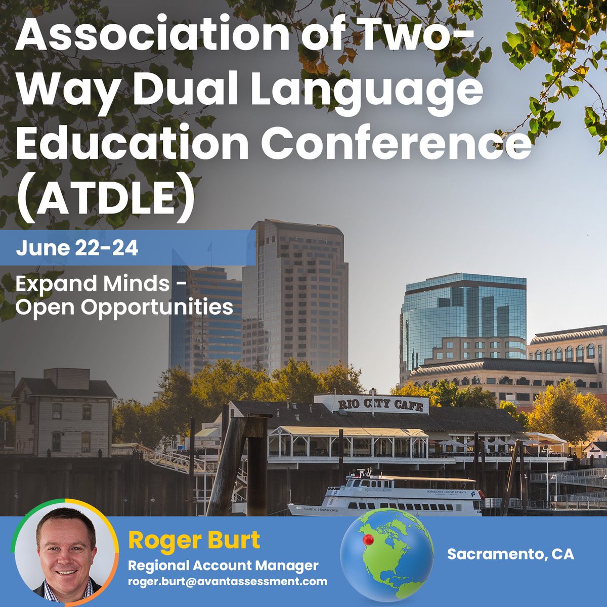 AvantAssessment's tweet photo. We're looking forward to exhibiting at #ATDLE! Roger Burt will be joined by Gregg Roberts from the MEDLI team at this year's conference. Don't miss Roger's session TOMORROW from 3-4:30 in MR 8. Gregg also has a session Friday from 2-3:30 in MR 11! #ATDLE23 #DLI #Duallanguage https://t.co/sGMCNSFgq7