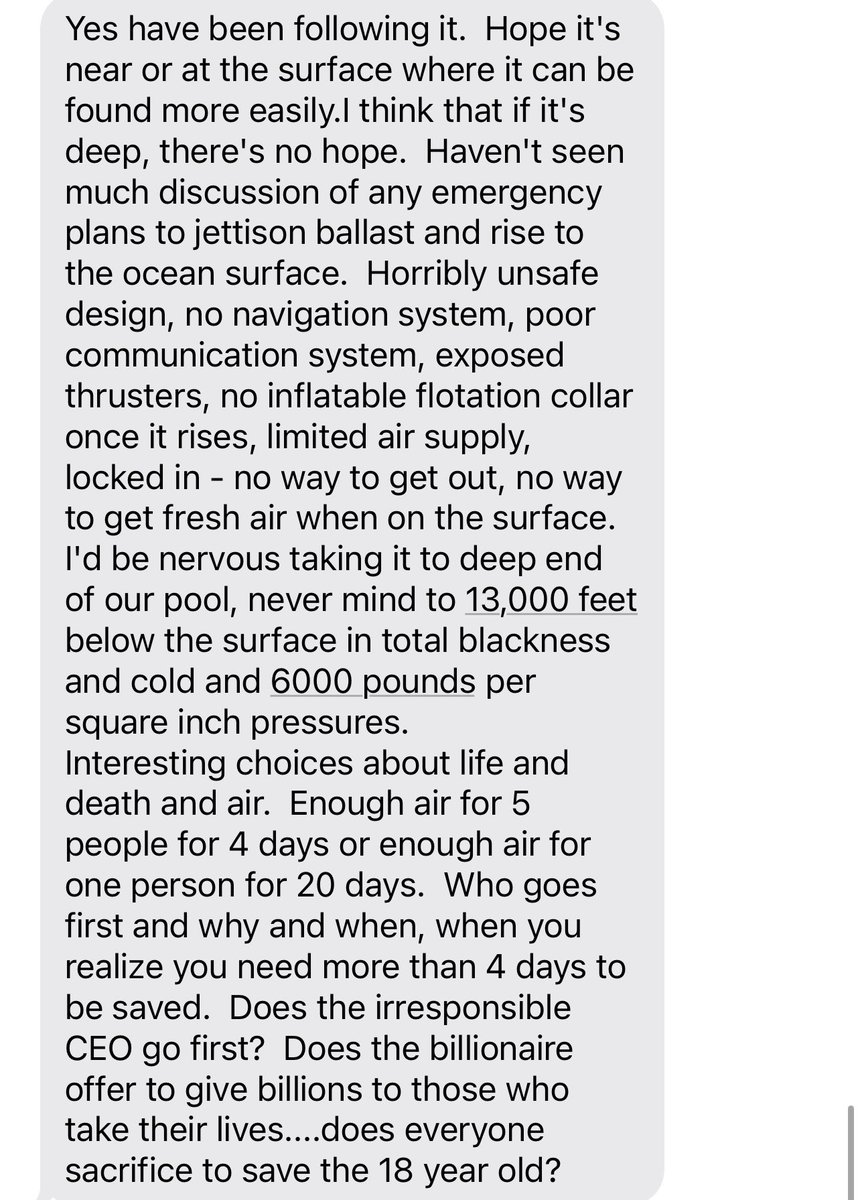 I texted my engineer Dad about the Titan and his reply is….morbid to say the least. 🤯💔 #titan #titanic #oceangate #submarinemissing