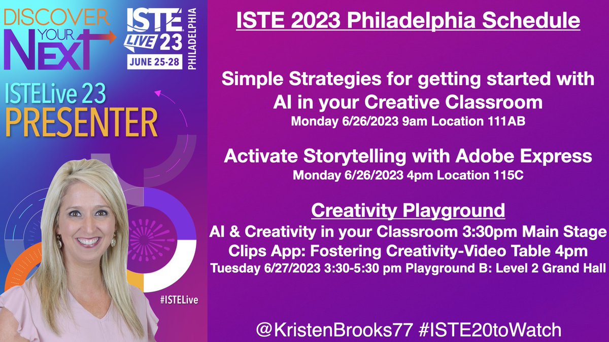 A5 At #ISTELive, one thing I would like to share is AI & the Creative Classroom and one thing I would like to learn is more about collaboration & video creation #forEDU & #edtech  #ISTEchat