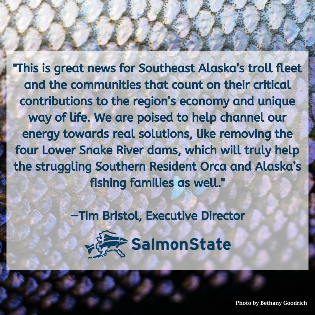 Spectacular news for Southeast Alaska 👏 🐟 
A federal appeals panel ruled today that Southeast Alaska trollers should be allowed to fish for king salmon this year!
Thank you for standing with Southeast Alaska fishing families and sending in letters to decision makers 🐟