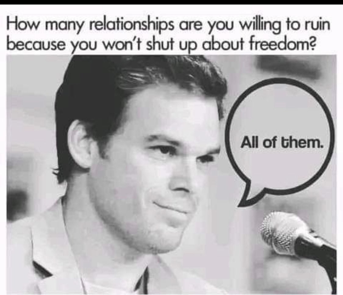 #Freedom. I 💯Value #ConnectionOverAttachment  and #courageousdiscourse  Doesn’t matter ..family, friends, acquaintances… I will thoughtfully address the “elephant in the room”..and I’m perfectly content if they leave my circle.  #1A is FAR more important to me. 🇺🇸🌎💡