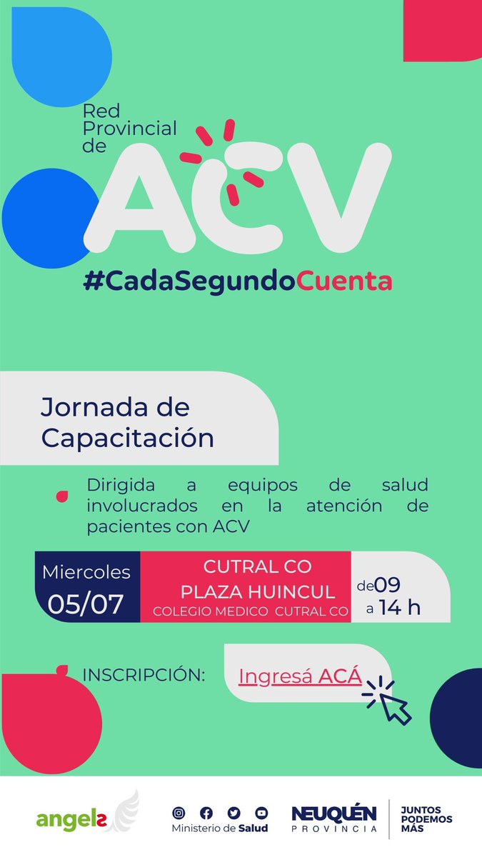 #HablemosdeACV 

Zapala: 4 de Julio
CutralCo-Plaza Huincul:5 de Julio

#RedProvincialDeACV