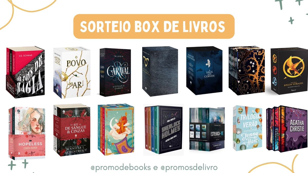 📚📚 Sorteio Box de Livros 📚📚

🏆 Prêmio:
✨ UM Box dentre as opções da imagem ou R$160 em livros da sua escolha!

↪️ Regras:
• Seguir <a href="/promodebooks/">Promo de Books 📚</a> e <a href="/promosdelivro/">Melhores Promoções de Livros</a> 
• Comentar o Box desejado ou R$160 em livros 
• Dar RT nesse tweet (sem citar)

Resultado: 01/07! 🍀📚