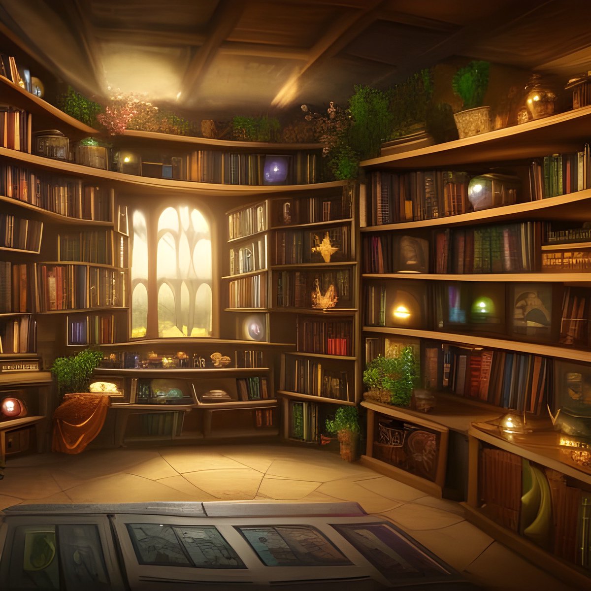"Mage's room with shelves full of magical books, potion bottles, and plants - made with <a href="/NightCafeStudio/">NightCafe Studio</a> 

creator.nightcafe.studio/creation/9ehgR…

#aiart #nightcafe #digitalart