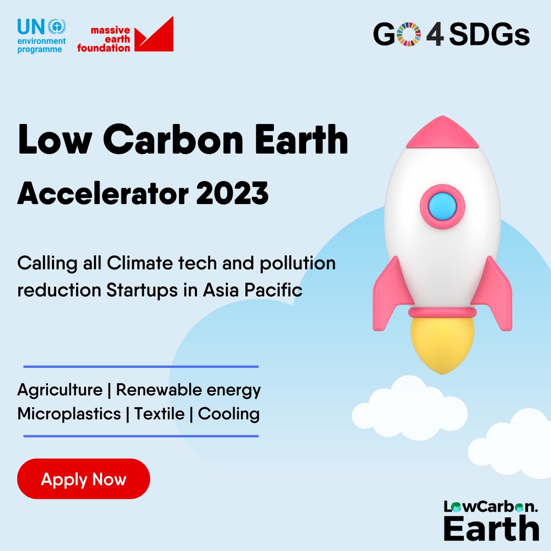 Is your startup making a difference in Climate Tech & Pollution Reduction? Are you creating solutions to help create a sustainable planet?

Apply for the Low Carbon Earth Accelerator Program 2023 & take your startup to new heights: forms.lowcarbon.earth/startup-applic…
#GO4SDGs @earth_massive