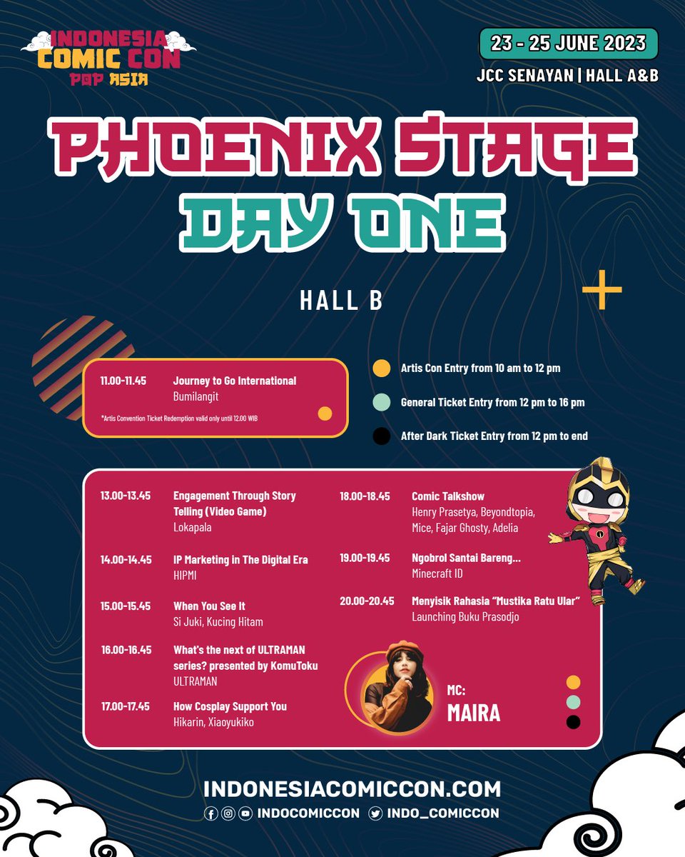 ‼️STAGE RUNDOWN DAY 1‼️ Boleh dibaca dan di-share ke semua orang ya, supaya pada nggak ketinggalan jadwal stage Day 1! Pembelian tiket hanya tersedia di app.konser.co.id🤩 Sampai ketemu! #indocomiccon