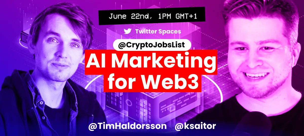 Can using AI future proof your crypto career?🤔

Join us for a Twitter Space with Tim Haldorsson, the CEO of Lunar Strategy and let’s talk about how AI is changing marketing in web3! 

🔔 Set a reminder for the upcoming live session

twitter.com/i/spaces/1lPKq…
