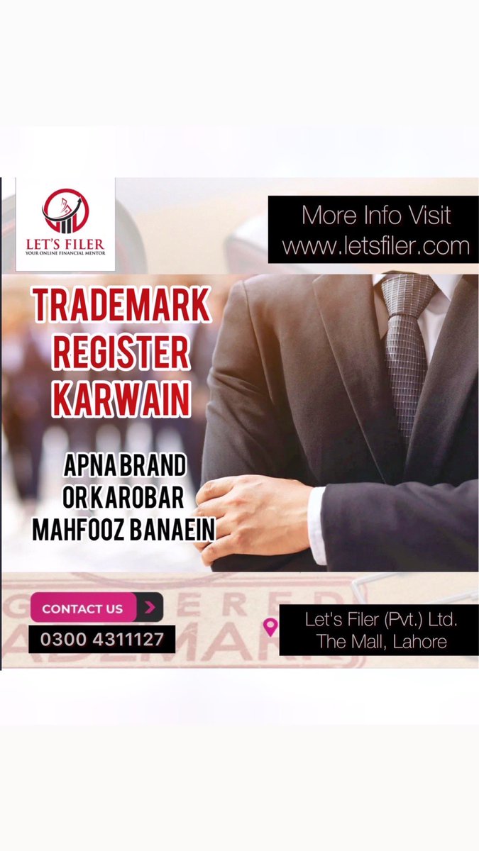letsfiler's tweet photo. Ask Let's Filer and register your trademark now and get secure your #logo and #karobar.
#letsfiler #tax #busniess #filer https://t.co/Auqh1ylhLc