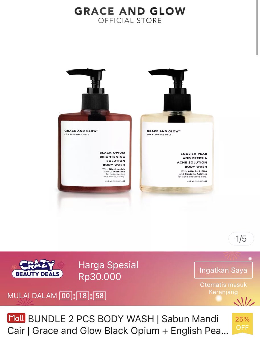 BUNDLE 2 PCS BODY WASH Grace & Glow Rp30.000
⏰ 12:00 WIB

bit.ly/44vILeP