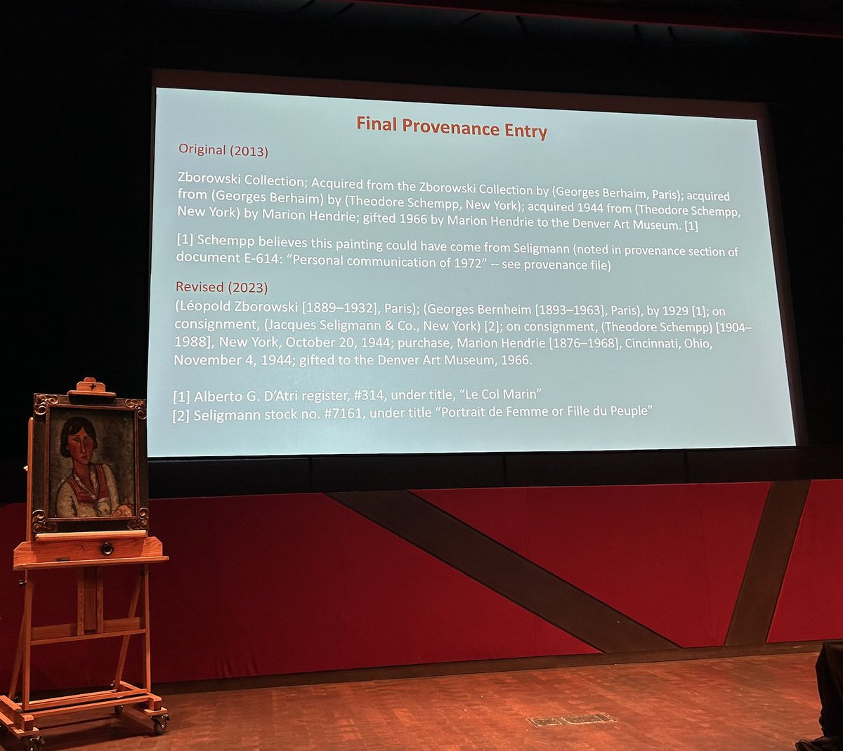 Day 3 of Nazi-era art #provenance research training: fantastic presentation <a href="/DenverArtMuseum/">Denver Art Museum</a>
by <a href="/artbreakhotel/">Renée Albiston</a> on her thorough, rigorous research, documenting ownership history of a Modigliani.