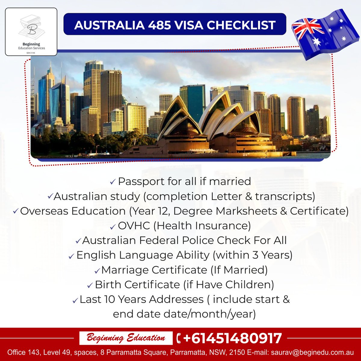 BeginEdu's tweet photo. Before you embark on your journey to Australia, make sure you have all the necessary documents for your 485 visa. π
For more details, call at: +61451480917.
#485Visa #VisaService #VisaProvider #AustraliaVisa #485Visa #AustralianDream #VisaAgent #VisaConsultant https://t.co/TYwRBVFoBV