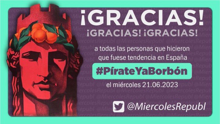 #BuenosDias y #FelizJueves a todos los compañeros que ayer hicisteis posible una vez más que el hastang de <a href="/MiercolesRepubl/">Miércoles Republicano ❤️💛💜</a> fuera tendencia. 👏👏

Gracias por tuitear #PírateYaBorbón  ❤️💛💜