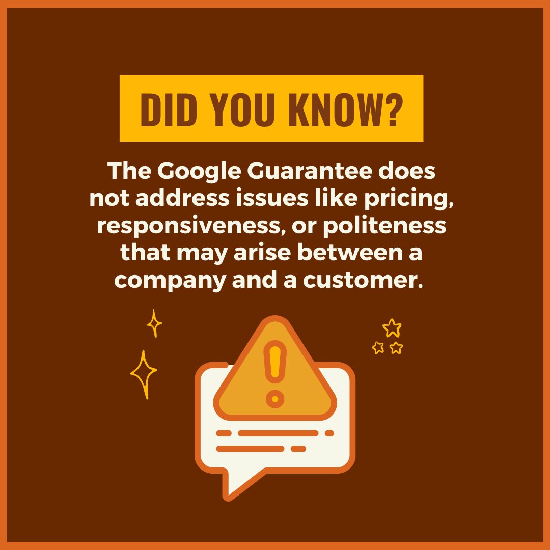 datamarkdigital's tweet image. 🚀💬 Brace yourself for stellar service! 

The Google Guarantee has your back when it comes to booked services, but it&apos;s important to remember that it doesn&apos;t directly handle matters like pricing.💼📞

#SocialMedia #OnlineReviews #GoogleGuarantee #Marketing #DigitalMarketing