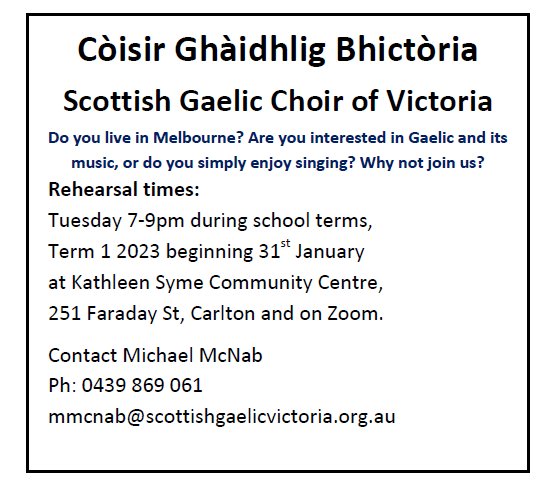 As featured in the #ScottishBanner:
#ScottishGaelicChoirofVictoria

#Gàidhlig #Gaelic #Melbourne #ScottishDiaspora #ScotSpirit #TheBanner #ScottishAustralian #ScottishHeritage #LearnGaelic #Choir
